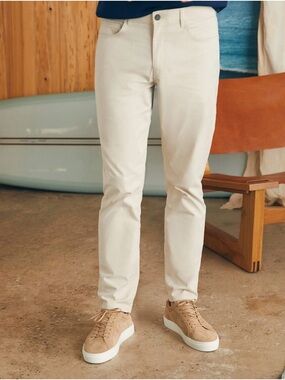 Faherty Movement 5-Pocket Athletic Fit Pant Size 34x30 Light Sand Organic Cotton